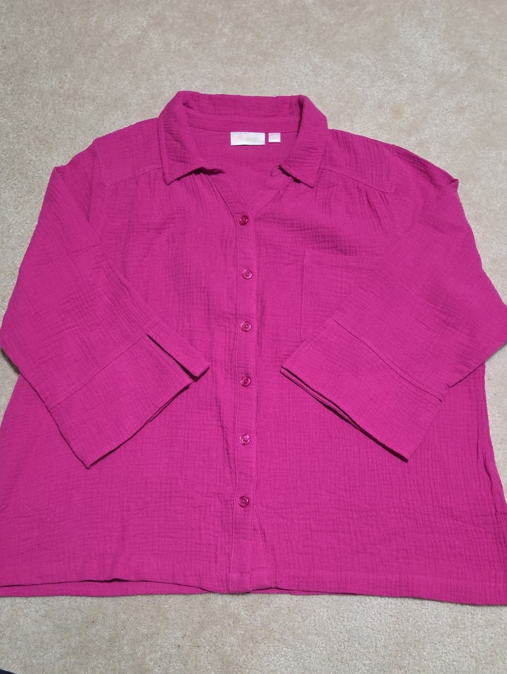 Belle by Kim Gravel Bright Fuchsia Button-Down Gauze Shirt
